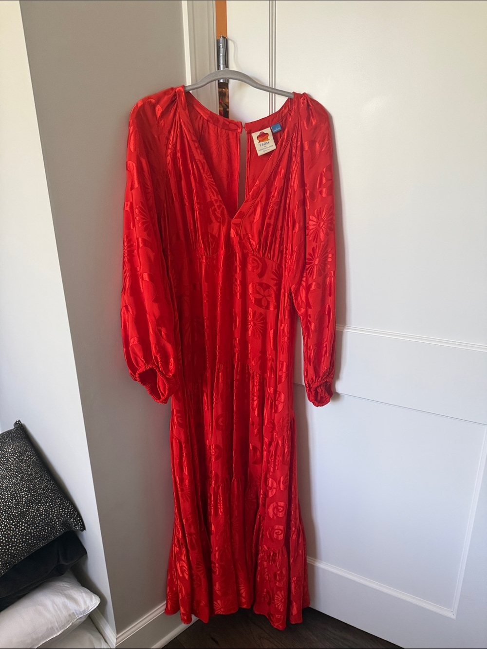 Anthropologie FARM RIO red jacquard V-neck maxi dress